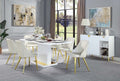 Acme DN01258 7 pc Everly quinn gaines white high gloss finish wood gold accents modern dining table set
