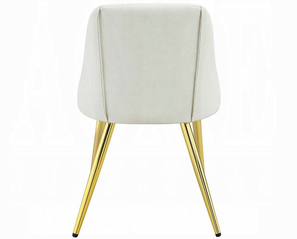 Acme DN01258 7 pc Everly quinn gaines white high gloss finish wood gold accents modern dining table set