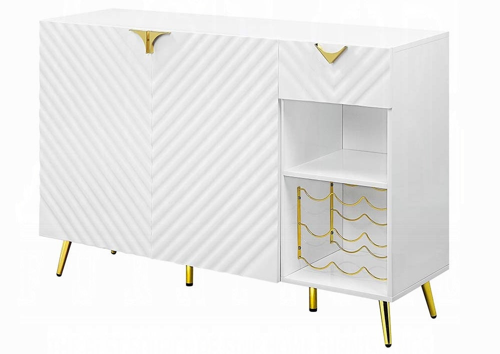 Acme DN01260  Everly quinn gaines white high gloss finish wood gold accents modern sideboard server bar buffet console cabinet