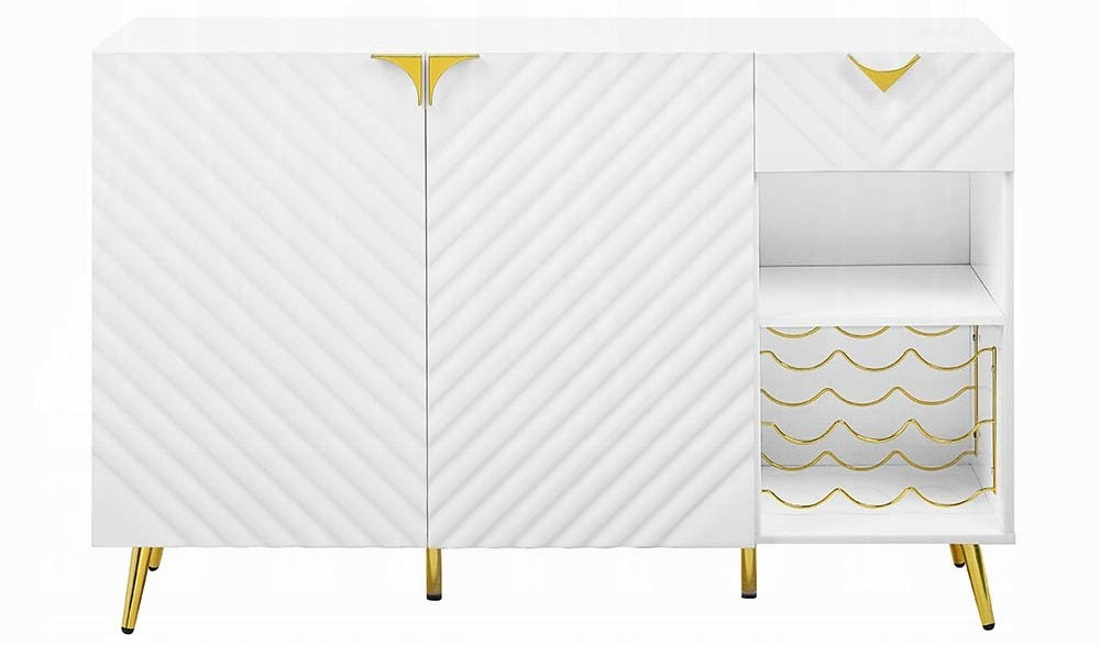 Acme DN01260  Everly quinn gaines white high gloss finish wood gold accents modern sideboard server bar buffet console cabinet