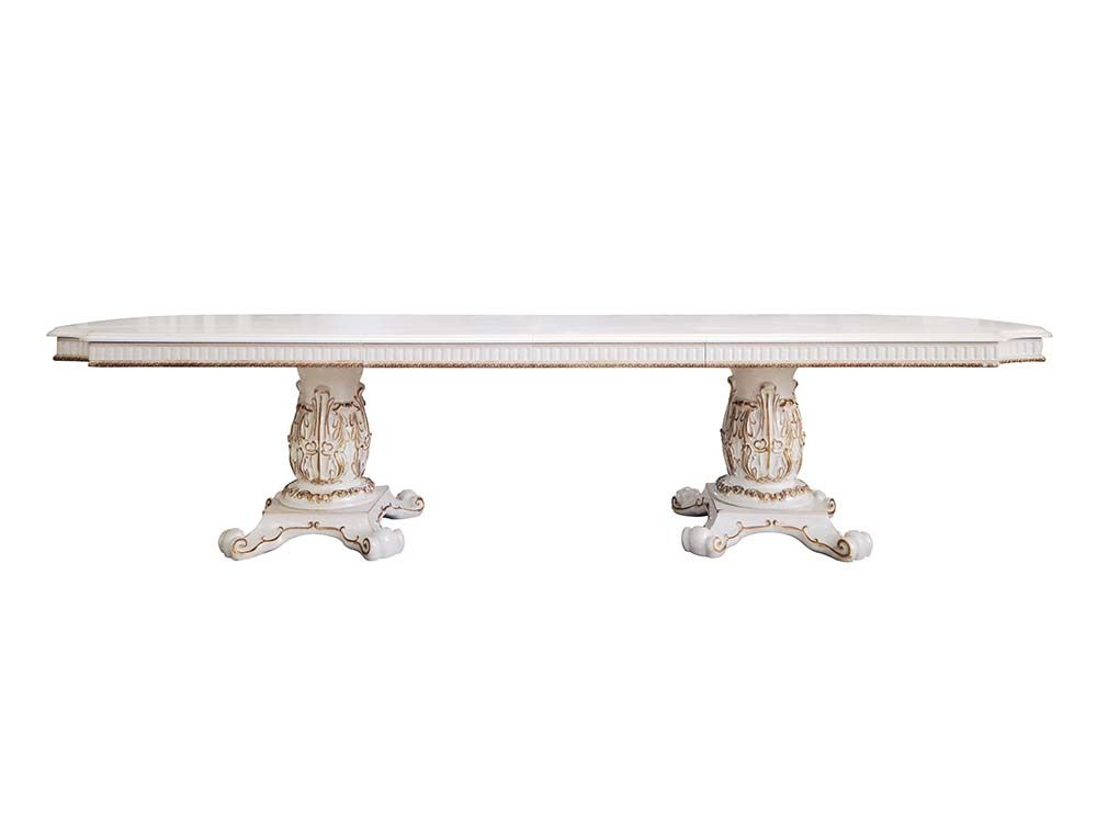 DN01351 7 pc Vendome antique pearl hand brushed gold finish wood carved ornate accents dining table set