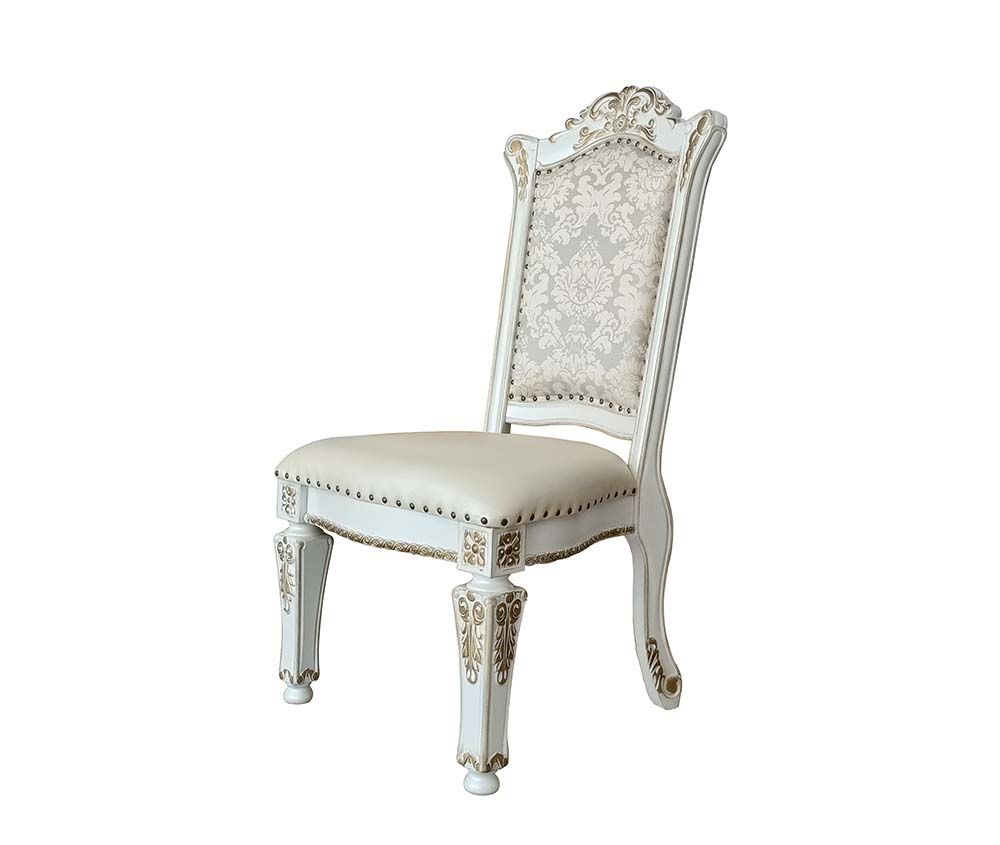 DN01348 Set of 2 Vendome antique pearl hand brushed gold finish wood carved ornate accents dining chairs