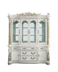 DN01350 Vendome antique pearl hand brushed gold finish wood carved ornate accents dining china hutch and buffet curio cabinet