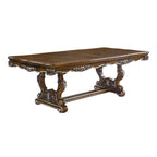 DN01357 7 pc Latisha antique oak finish wood carved ornate accents trestle base 114" dining table set