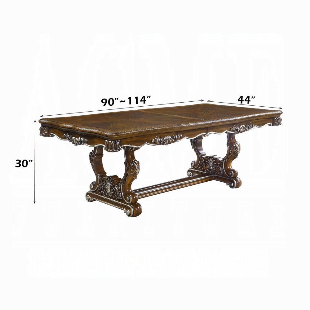DN01357 7 pc Latisha antique oak finish wood carved ornate accents trestle base 114" dining table set