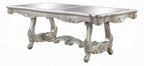 DN01368 7 pc Bently champagne finish wood carved ornate accents tempered glass top 114" dining table set