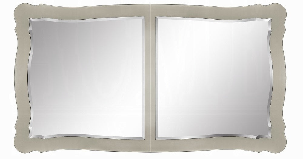 DN01368 7 pc Bently champagne finish wood carved ornate accents tempered glass top 114" dining table set