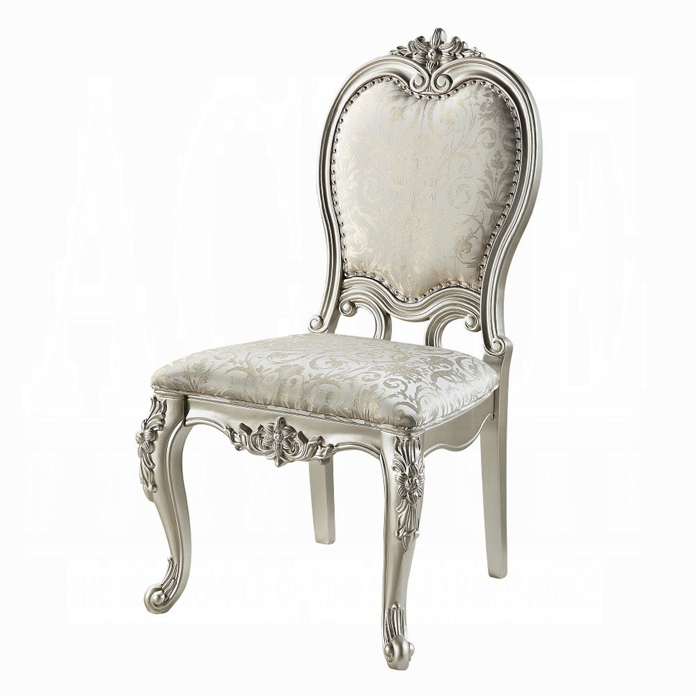 DN01368 7 pc Bently champagne finish wood carved ornate accents tempered glass top 114" dining table set