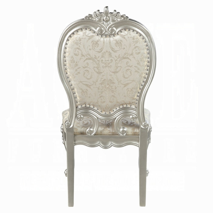 DN01368 7 pc Bently champagne finish wood carved ornate accents tempered glass top 114" dining table set