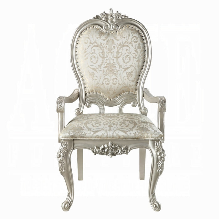 DN01368 7 pc Bently champagne finish wood carved ornate accents tempered glass top 114" dining table set