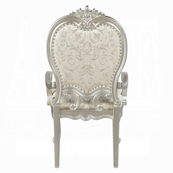 DN01368 7 pc Bently champagne finish wood carved ornate accents tempered glass top 114" dining table set