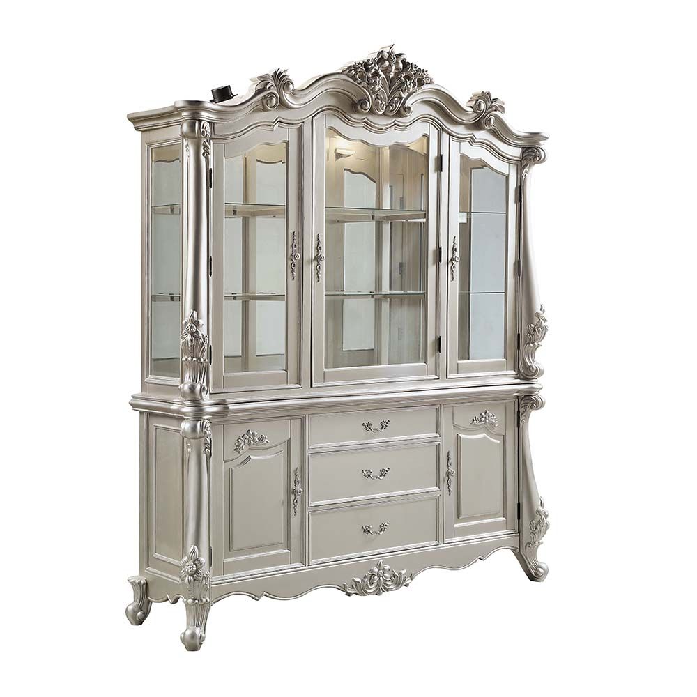 Acme DN01371 Bently champagne finish wood carved ornate accents curio china cabinet hutch and buffet