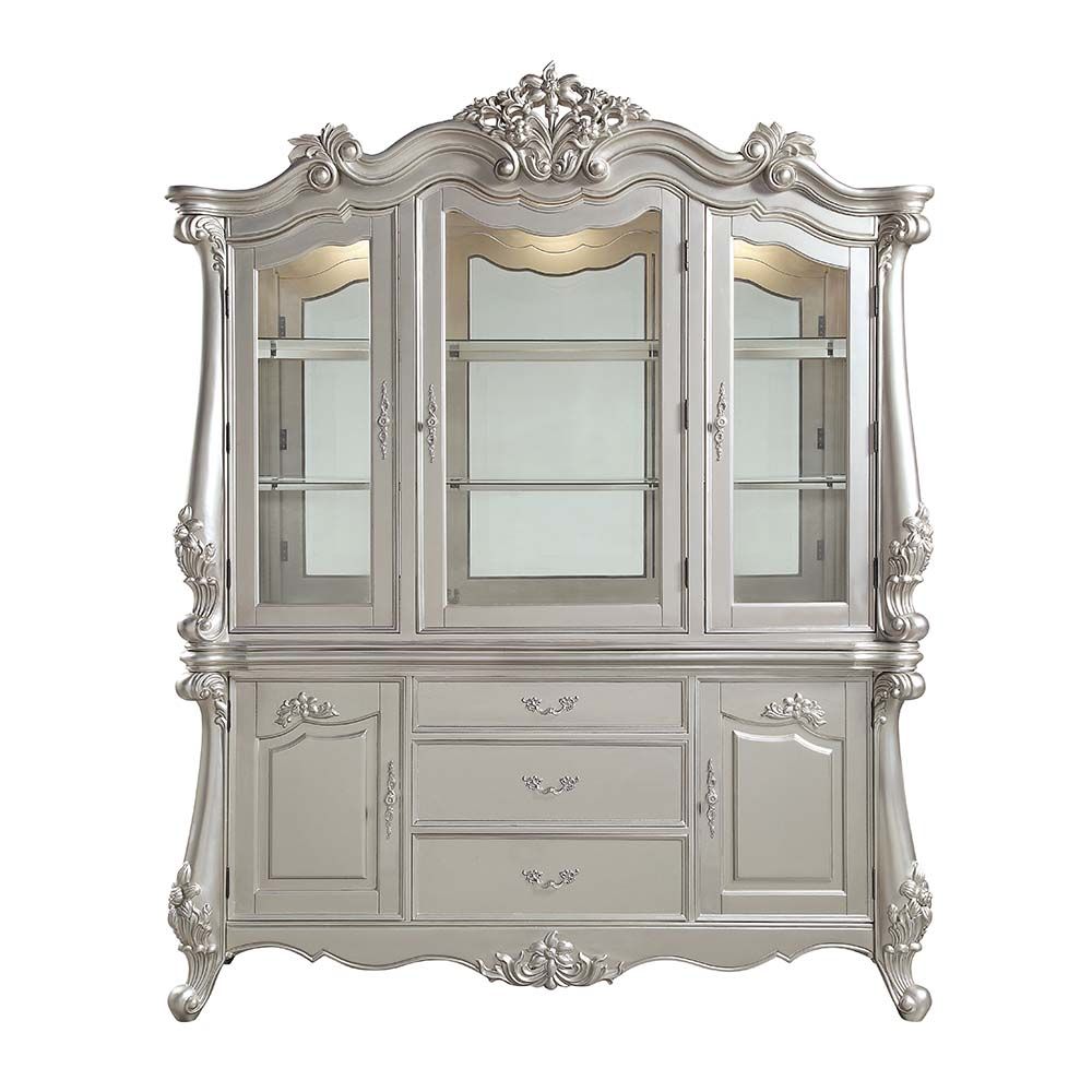 Acme DN01371 Bently champagne finish wood carved ornate accents curio china cabinet hutch and buffet