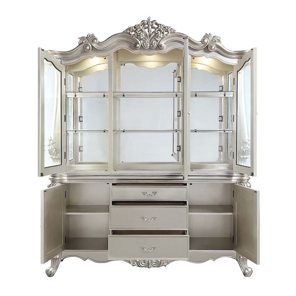 Acme DN01371 Bently champagne finish wood carved ornate accents curio china cabinet hutch and buffet