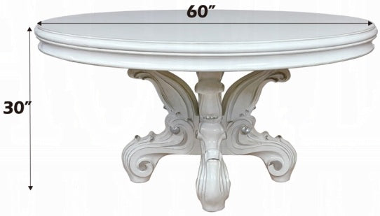 Acme DN01388 7 pc Astoria grand welton versailles bone white wash finish wood 60" round dining table set