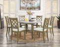 Acme DN01449 7 pc Karsen rustic oak finish wood and real marble top 52" round dining table set
