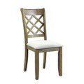 Acme DN01450 Set of 2 Karsen rustic oak finish wood and beige linen dining chairs X back design wood backs