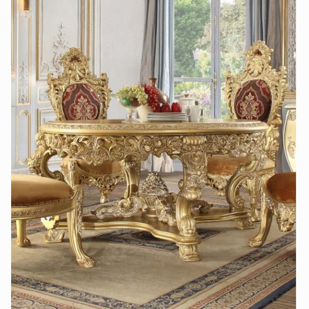 Acme DN01469-5PC 5 pc Astoria grand Bernadette gold finish wood 18th century french inspired baroque ornate 64" round dining table set