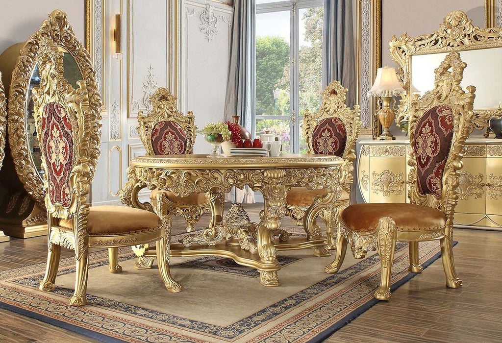 Acme DN01469-5PC 5 pc Astoria grand Bernadette gold finish wood 18th century french inspired baroque ornate 64" round dining table set