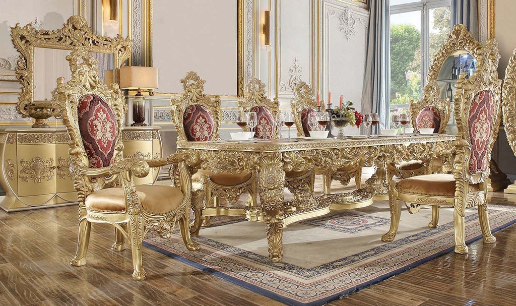 Acme DN01470-7PC 7 pc Astoria grand Bernadette gold finish wood 18th century french inspired baroque ornate dining table set