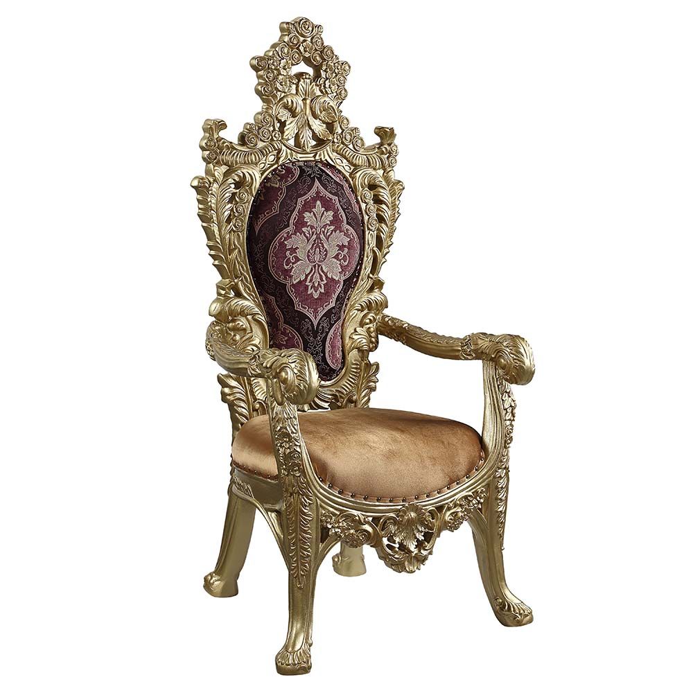 Acme DN01472 2 pc Astoria grand Bernadette gold finish wood 18th century french inspired baroque ornate dining throne arm chairs