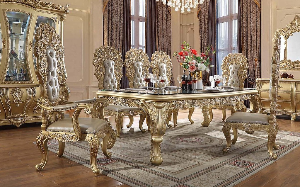 Acme DN01482-7PC 7 pc Astoria grand Cabriole gold finish wood 18th century french inspired baroque ornate dining table set