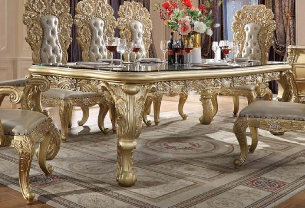 Acme DN01482-7PC 7 pc Astoria grand Cabriole gold finish wood 18th century french inspired baroque ornate dining table set