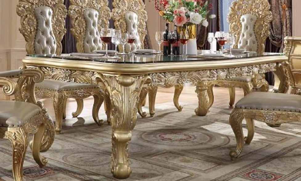 Acme DN01482-7PC 7 pc Astoria grand Cabriole gold finish wood 18th century french inspired baroque ornate dining table set