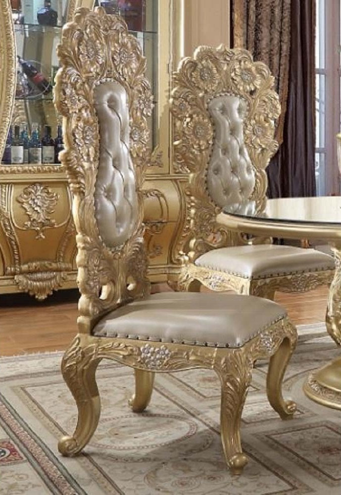 Acme DN01483 2 pc Astoria grand Cabriole gold finish wood 18th century french inspired baroque ornate dining throne side chairs