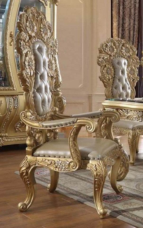 Acme DN01484 2 pc Astoria grand Cabriole gold finish wood 18th century french inspired baroque ornate dining throne arm chairs