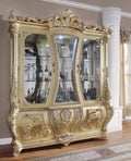 Acme DN01485 Astoria grand Cabriole gold finish wood 18th century french inspired baroque ornate dining buffet / hutch curio cabinet