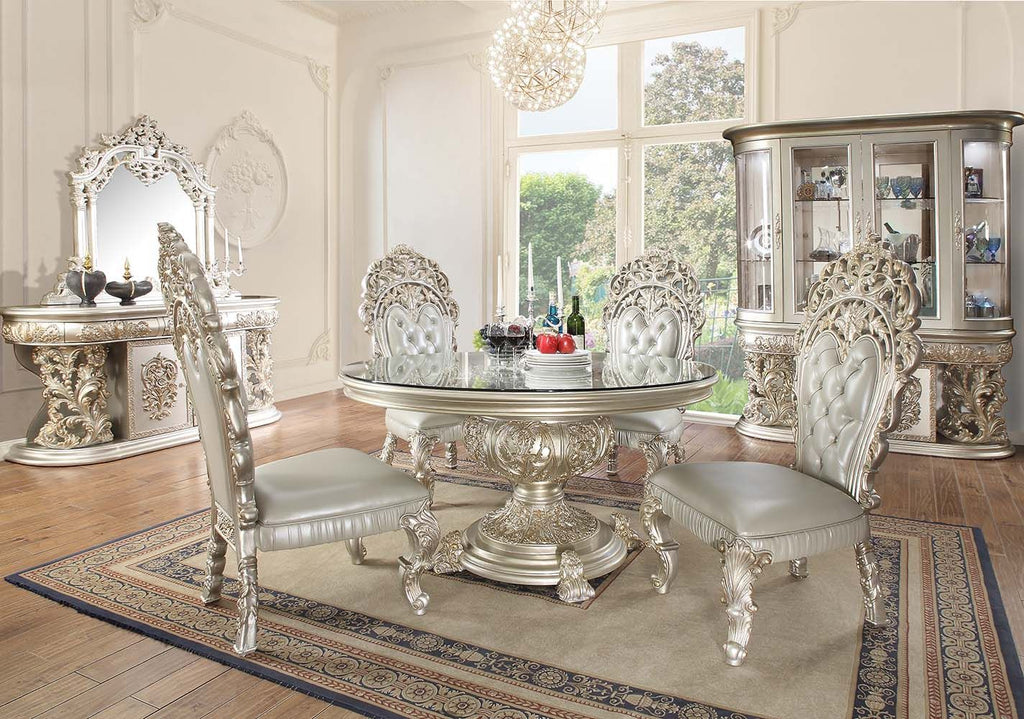Acme DN01493-5PC 5 pc Astoria grand Sandoval champagne finish wood 18th century french inspired baroque ornate 60" round dining table set