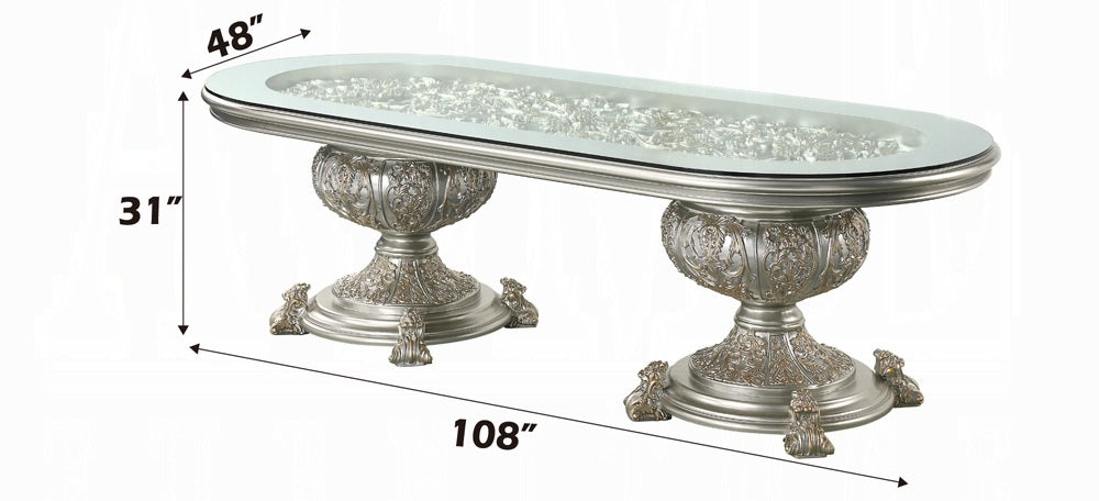Acme DN01494-7PC 7 pc Astoria grand Sandoval champagne finish wood 18th century french inspired baroque ornate dining table set