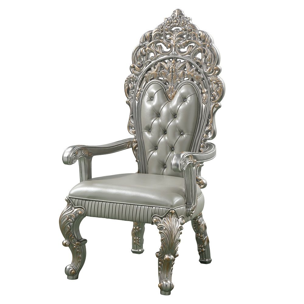 Acme DN01496 2 pc Astoria grand Sandoval champagne finish wood 18th century french inspired baroque ornate dining throne arm chairs