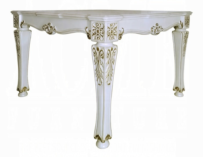 Acme DN01515-7PC 7 pc Vendome antique pearl finish wood counter height dining table set pearl faux leather upholstery