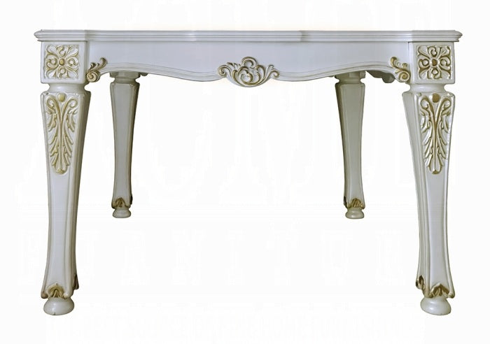 Acme DN01515-7PC 7 pc Vendome antique pearl finish wood counter height dining table set pearl faux leather upholstery