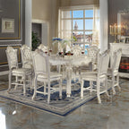 Acme DN01515-7PC 7 pc Vendome antique pearl finish wood counter height dining table set pearl faux leather upholstery