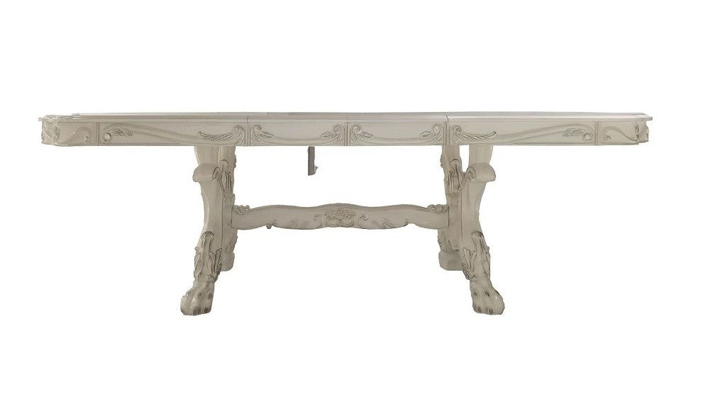 Acme DN01694 7 pc Astoria grand penaflor dresden vintage bone finish wood trestle base dining table set