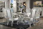 Acme DN01700 5 pc Astoria grand penaflor dresden vintage bone finish wood trestle base 60" round top dining table set