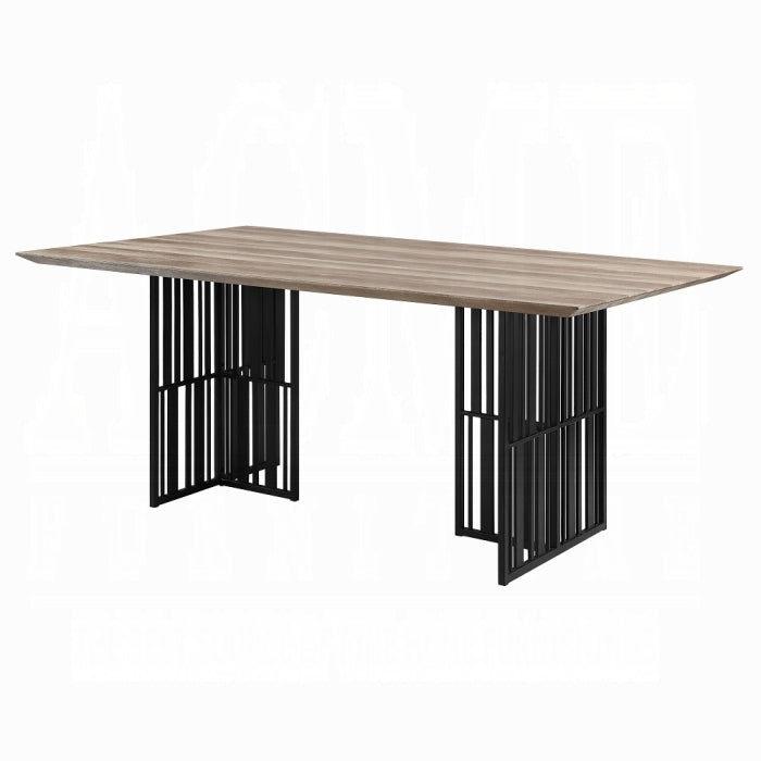 Acme DN01757-7PC 7 pc Charlton home Zudora black finish metal frame antique oak finish wood top dining table set