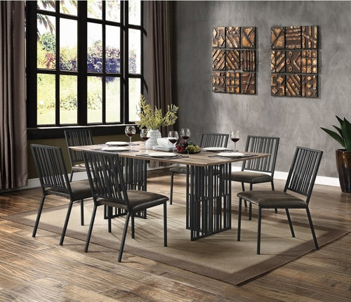 Acme DN01757-7PC 7 pc Charlton home Zudora black finish metal frame antique oak finish wood top dining table set