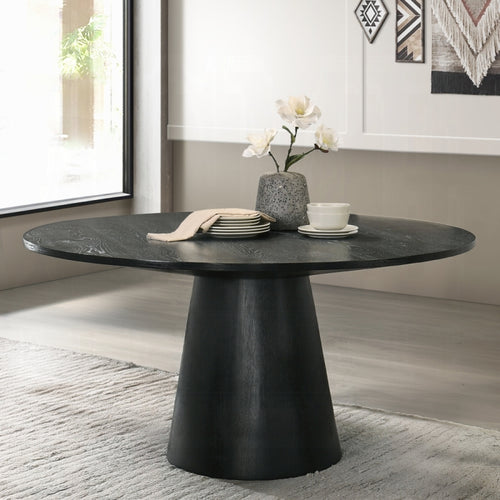 Froja 5-Piece Black Round Dining Table Set with Beige Fabric Chairs – DN01802-5PC