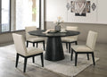 Acme DN01802-5PC 5 pc Charlton home Froja ebony black finish wood 59" round modern dining table set beige fabric chairs