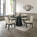 Froja 5-Piece Black Round Dining Table Set with Beige Fabric Chairs – DN01802-5PC