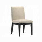 Acme DN01802-5PC 5 pc Charlton home Froja ebony black finish wood 59" round modern dining table set beige fabric chairs