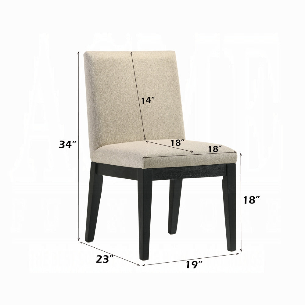 Acme DN01802-5PC 5 pc Charlton home Froja ebony black finish wood 59" round modern dining table set beige fabric chairs