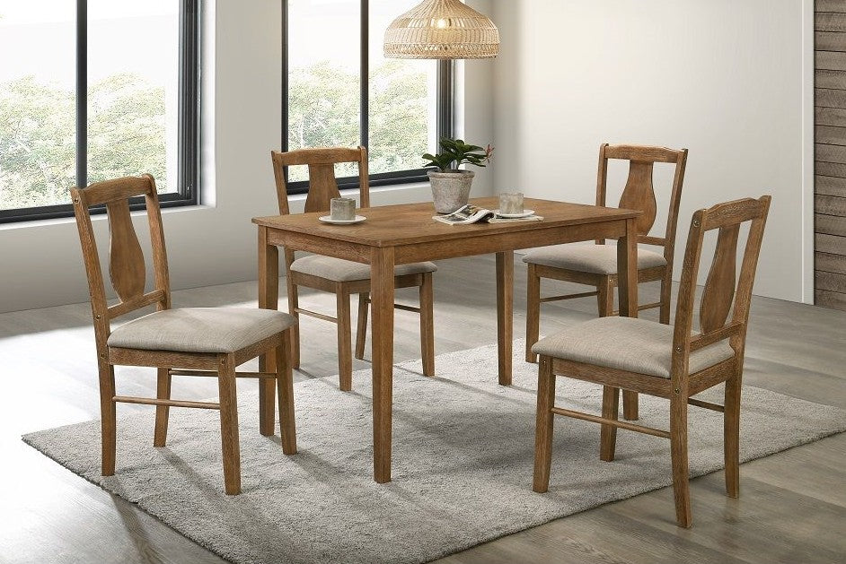 Acme DN01804-5PC 5 pc Kayee weathered oak finish wood dining table set fabric chairs