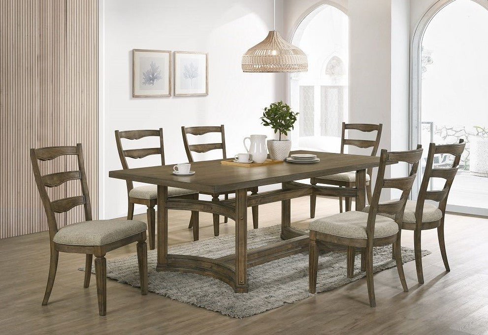 Acme DN01807-7PC 7 pc Parfield weathered oak finish wood dining table set grey fabric chairs