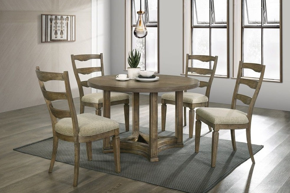 Acme DN01809-5PC 5 pc Parfield weathered oak finish wood 47" round dining table set grey fabric chairs