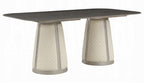 Acme DN02011-7PC 7 pc Kasa champagne finish wood stone top grey linen fabric dining table set